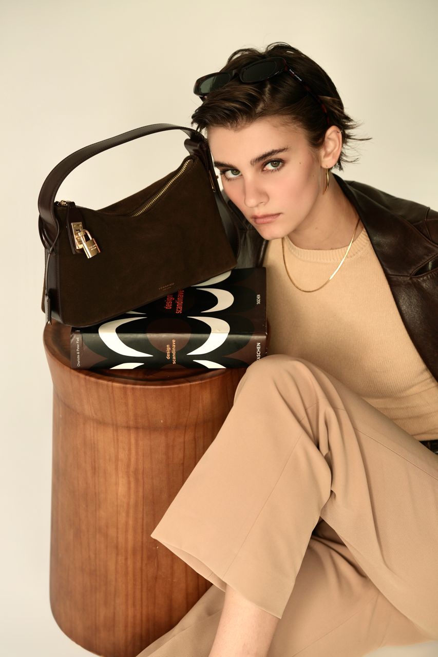 Verafied Gold Suede Hobo Bag In Espresso Verafied Gold Suede Hobo Bag In Espresso