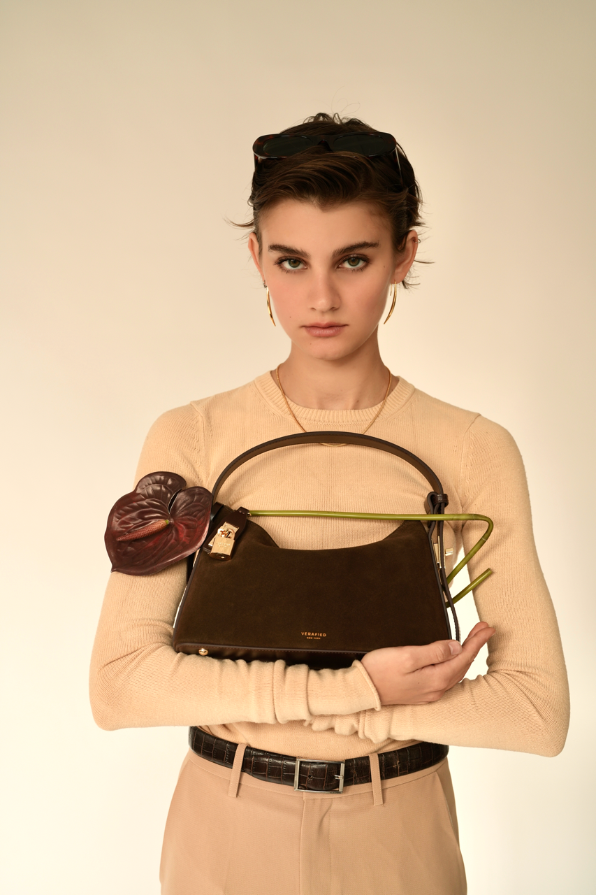 Gold Espresso Suede Hobo Bag