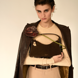 Gold Espresso Suede Hobo Bag