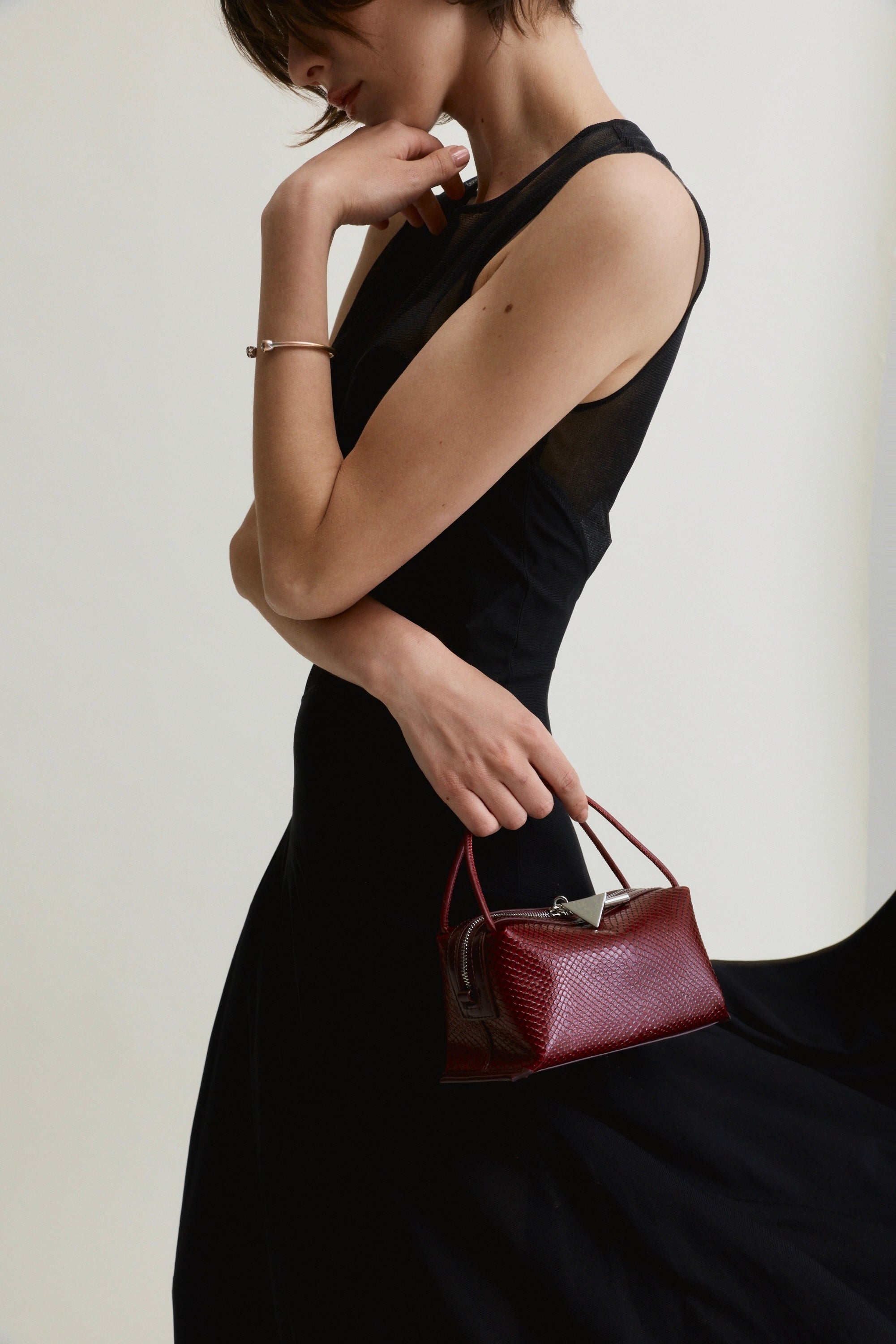 Maroon Python Café Mini Bag: Crossbody Handbag - Verafied New York