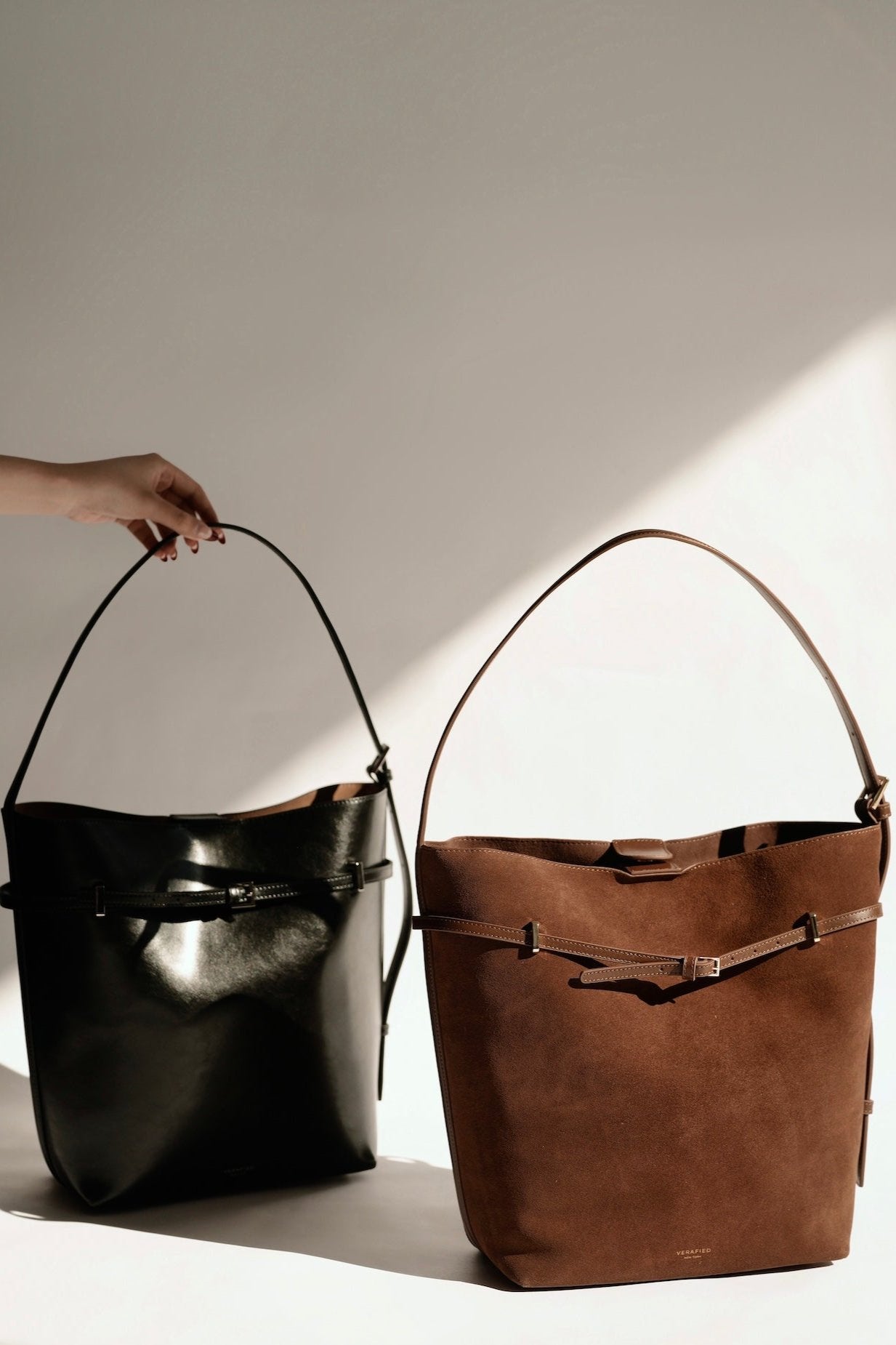 Toffee Suede Belted Tote Bag