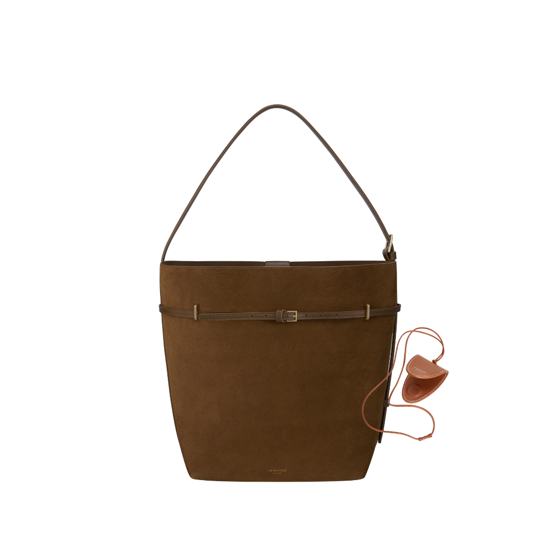 Toffee Suede Belted Tote Bag