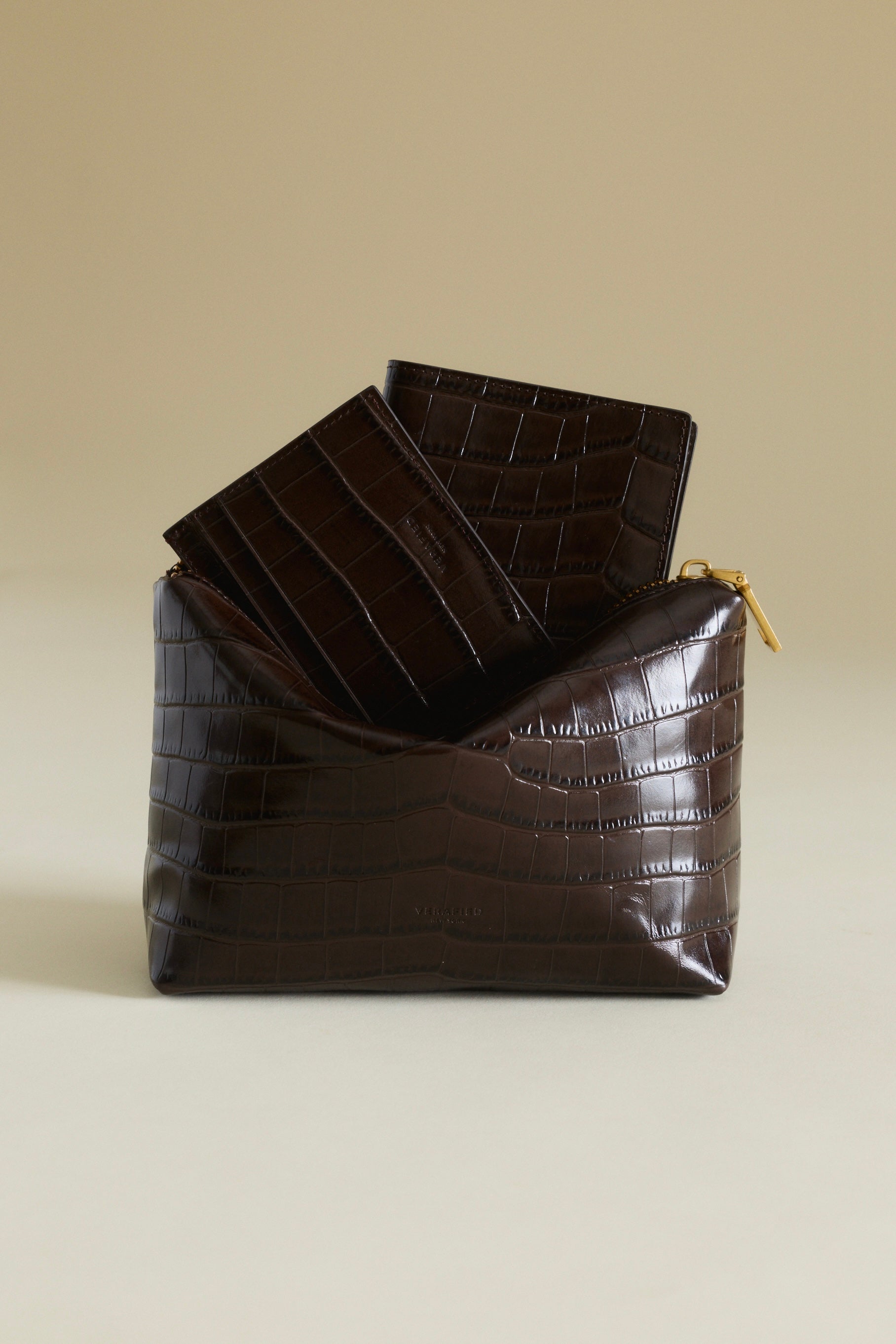 Mocha Croc Embossed Passport Cover Wallet - Verafied New York