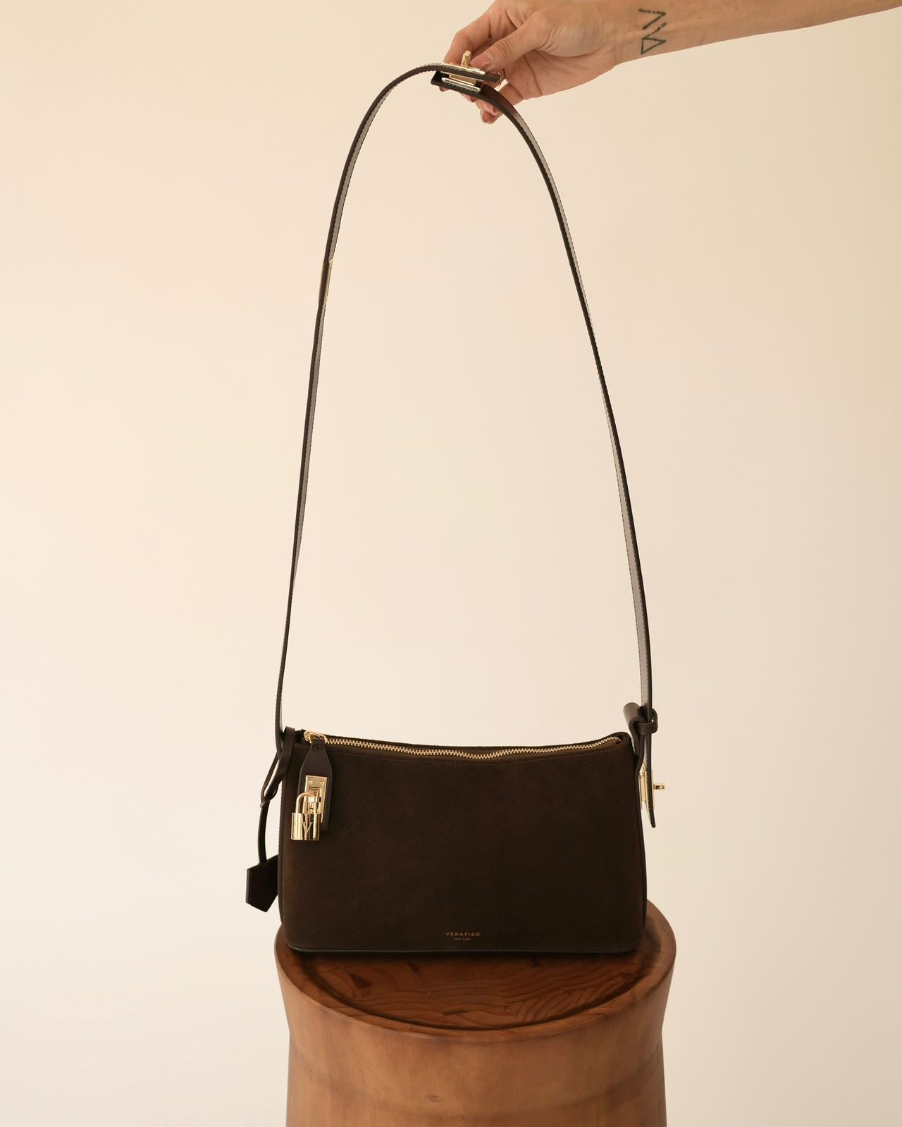 Gold Espresso Suede Hobo Bag