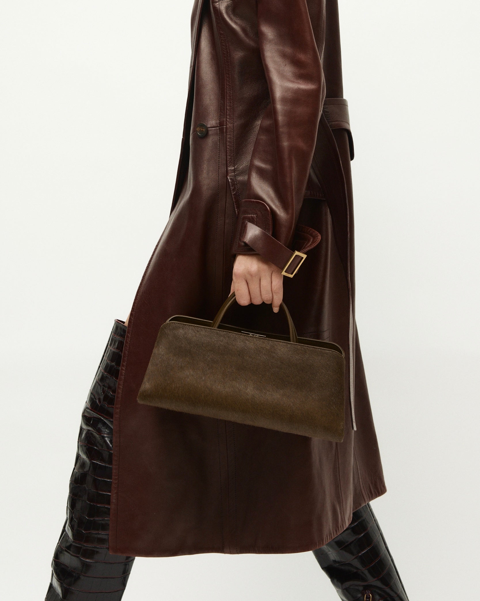 Olive Calf Hair Clutch Shoulder Handbag - Verafied New York