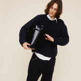 Black Belted Leather Tote Bag