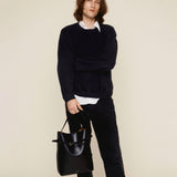 Black Belted Leather Tote Bag