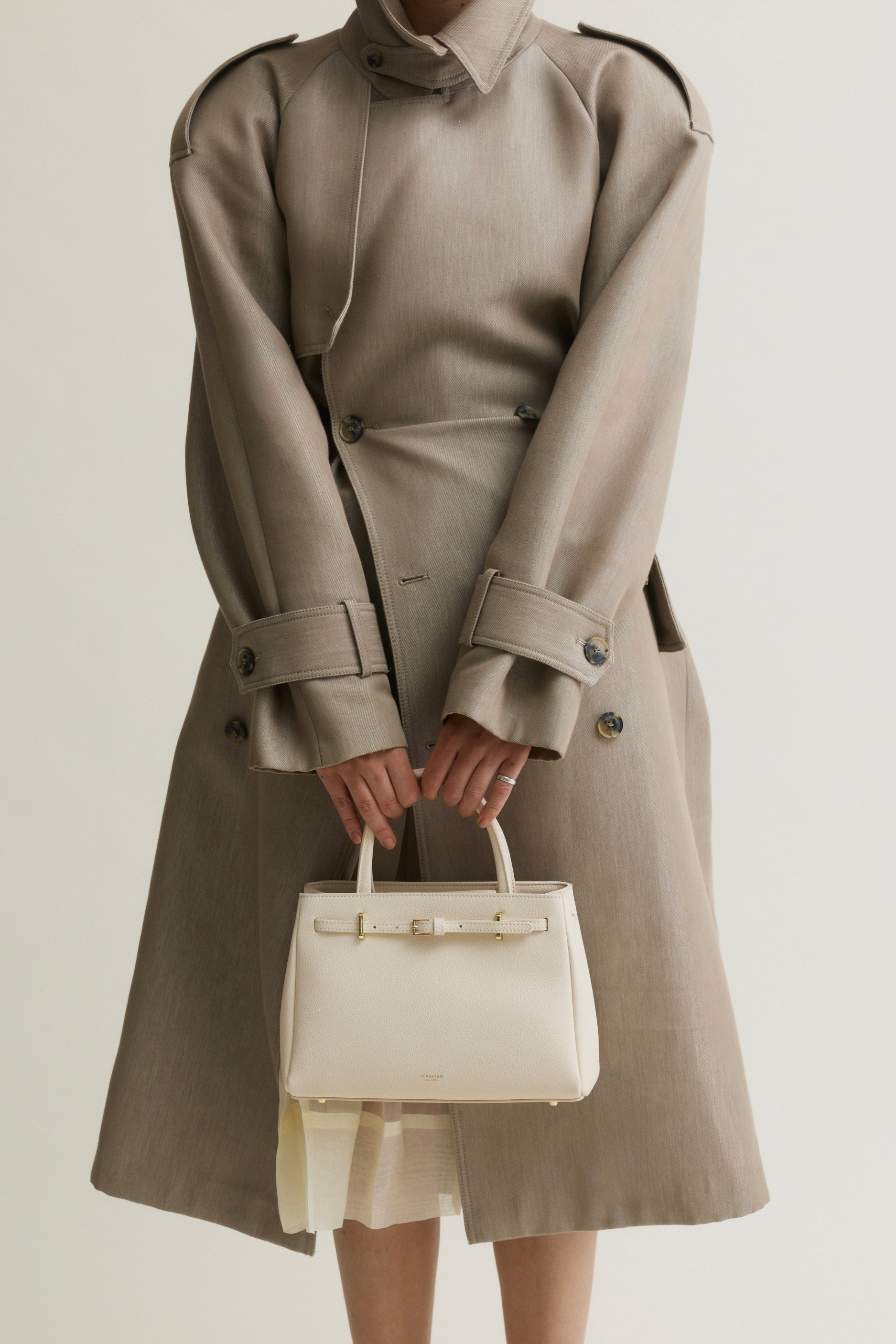 Ivory Leather Book Tote Handbag - Verafied New York