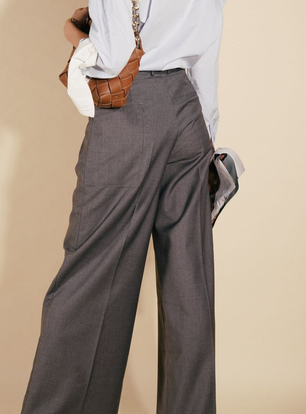 Wide Leg Pants Vintage Gray Formal Trousers High Waist Women Size