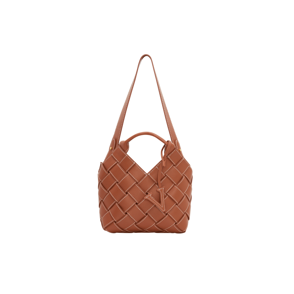 Spokane Diamond Stitched Leather Texture Weekender Bag - Caramel