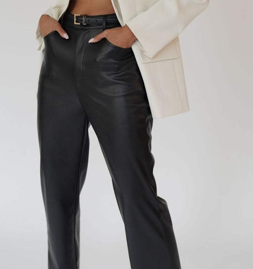 Leather High Rise Straight Pants