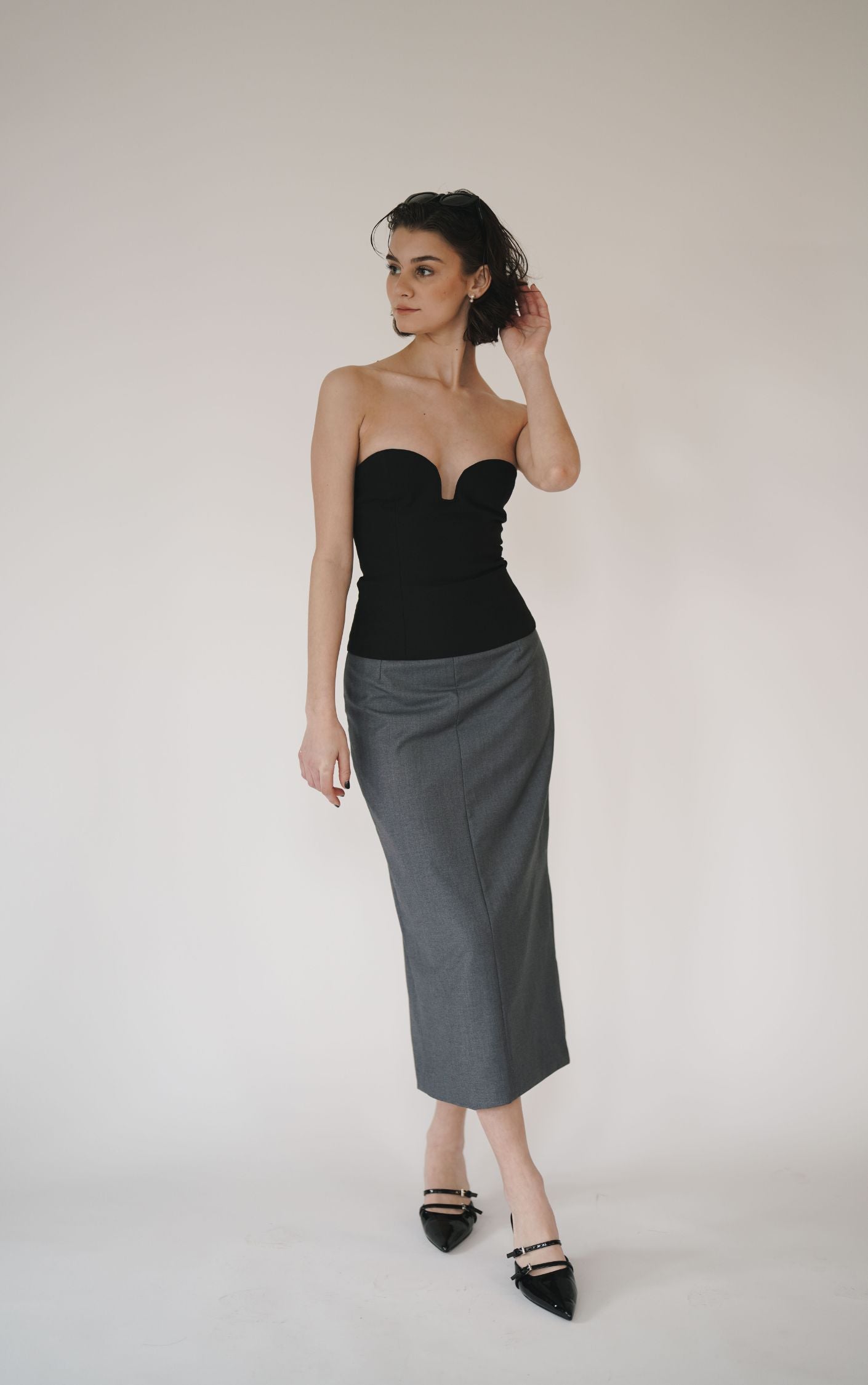 Women's Black Pencil Skirt Fitted Rib Knit Below The Knee - KNITTONS