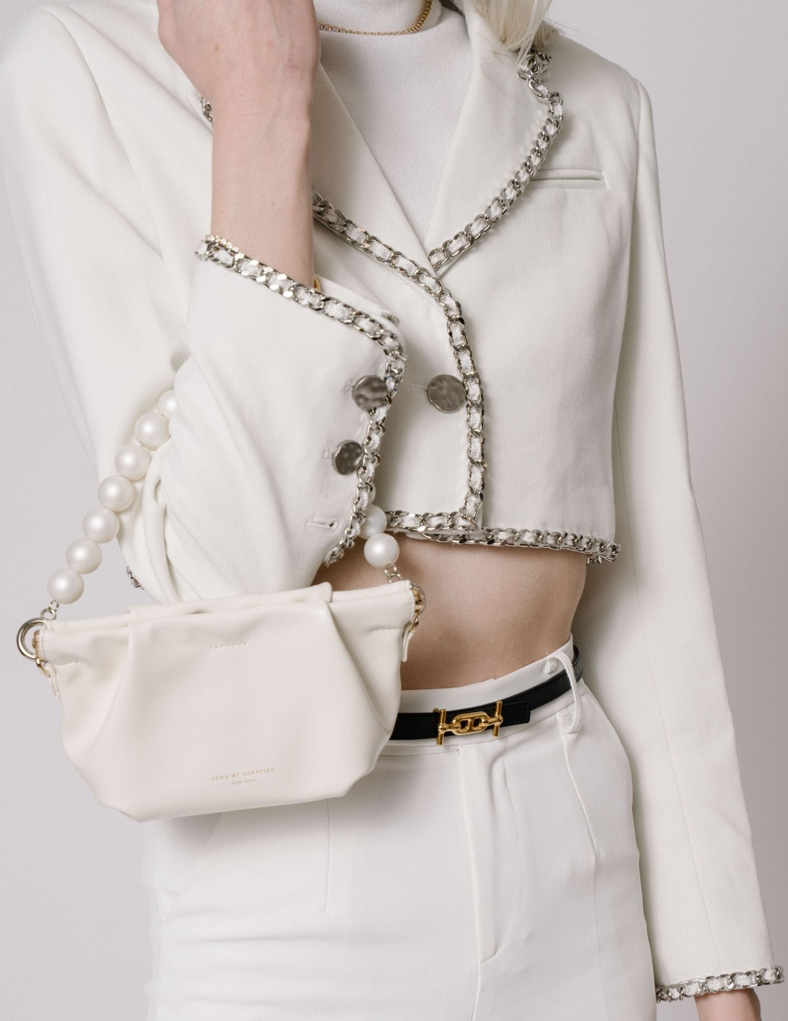 White Chain-embellished Blazer