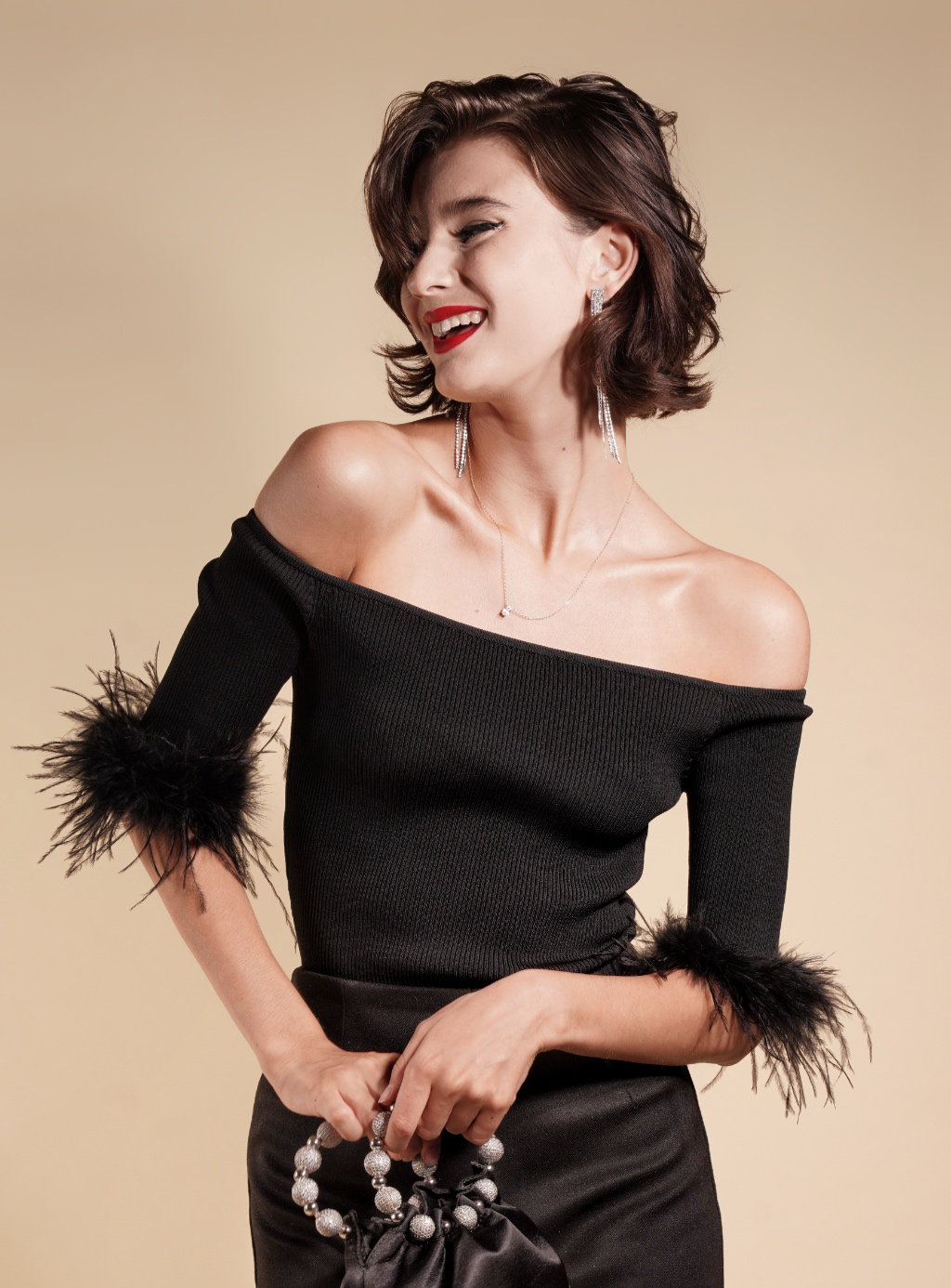 Off The Shoulder Feather Sleeve Top(Final Sale)